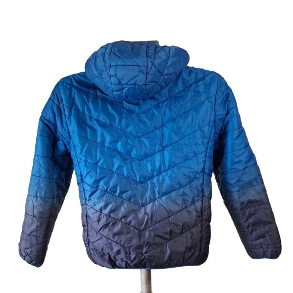 Eddie Bauer Youth Hooded Jacket L 14/16 Blue Ombre Reversible Sherpa Puffer - Picture 3 of 9